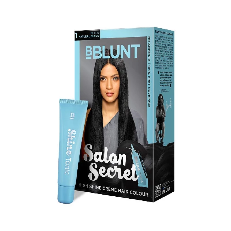 Bblunt Salon Secret High Shine Crème Hair Colour, 100g - Natural Black 1 ,With Shine Tonic 8ml, 108 g-1.webp